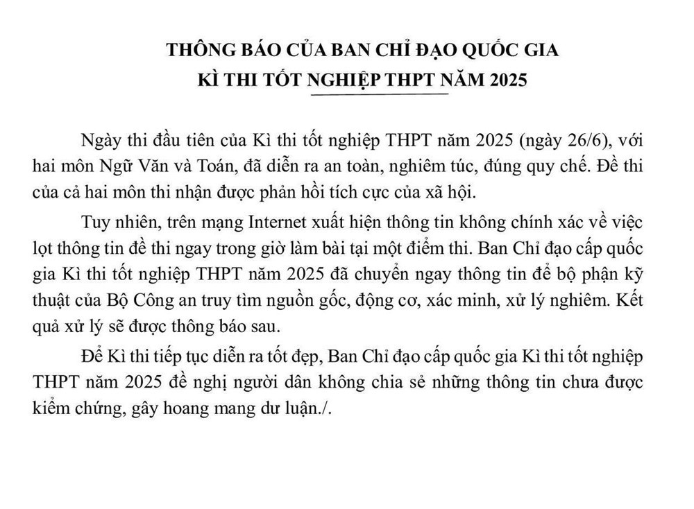 Nóng: Bộ Công an truy tìm động cơ, xác minh thông tin lọt đề thi tốt nghiệp THPT 2025 - ảnh 1