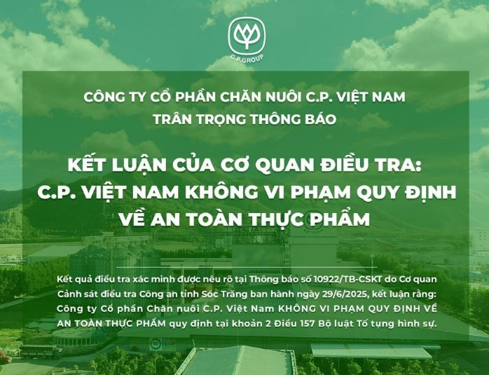 C.P. Việt Nam không vi phạm an toàn thực phẩm