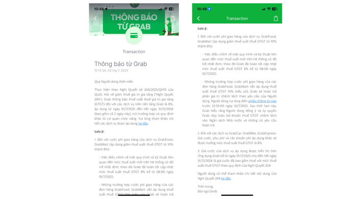 Grap phát thông báo quan trọng tới toàn bộ người dùng về việc điều chỉnh thuế GTGT