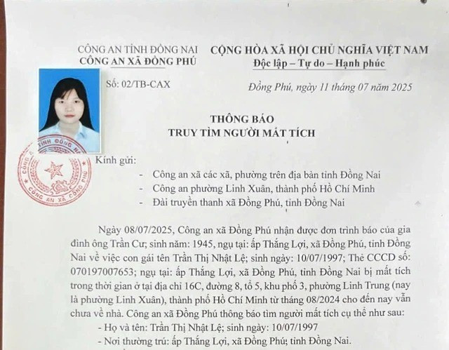 Tìm chị Trần Thị Nhật Lệ - ảnh 1
