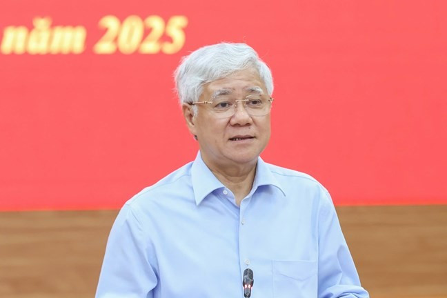Ủy viên Bộ Chính trị, Bí thư Trung ương Đảng, Bí thư Đảng ủy MTTQ, các đoàn thể Trung ương, Chủ tịch Ủy ban Trung ương MTTQ Việt Nam Đỗ Văn Chiến phát biểu tại hội nghị. Ảnh: Quang Vinh. tienphong-247-mttq.jpg