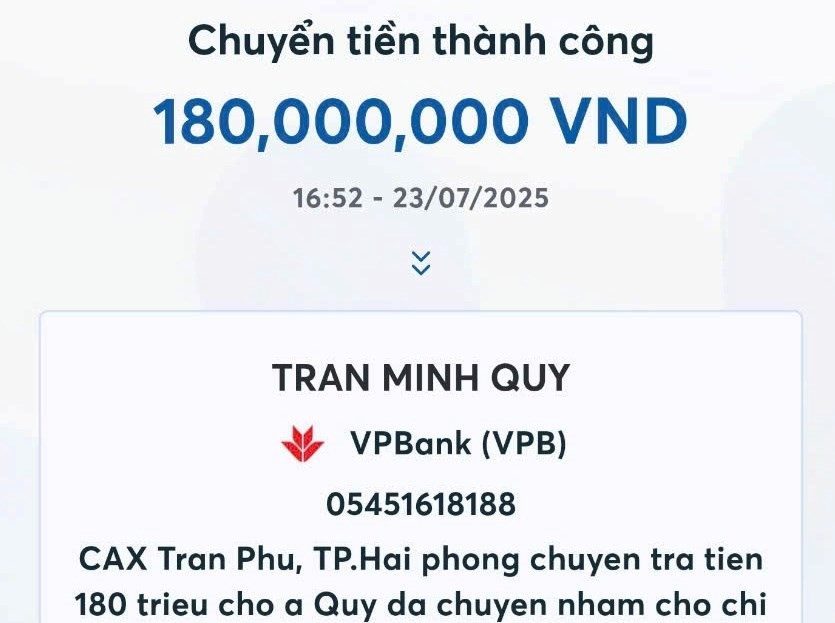 Chị Y. ở Hải Phòng nhận được 180 triệu đồng từ tài khoản VPBank, vài giờ sau liên tiếp nhận thêm 5.000 đồng từ tài khoản BIDV kèm lời dọa 'Sẽ báo công an' - ảnh 2