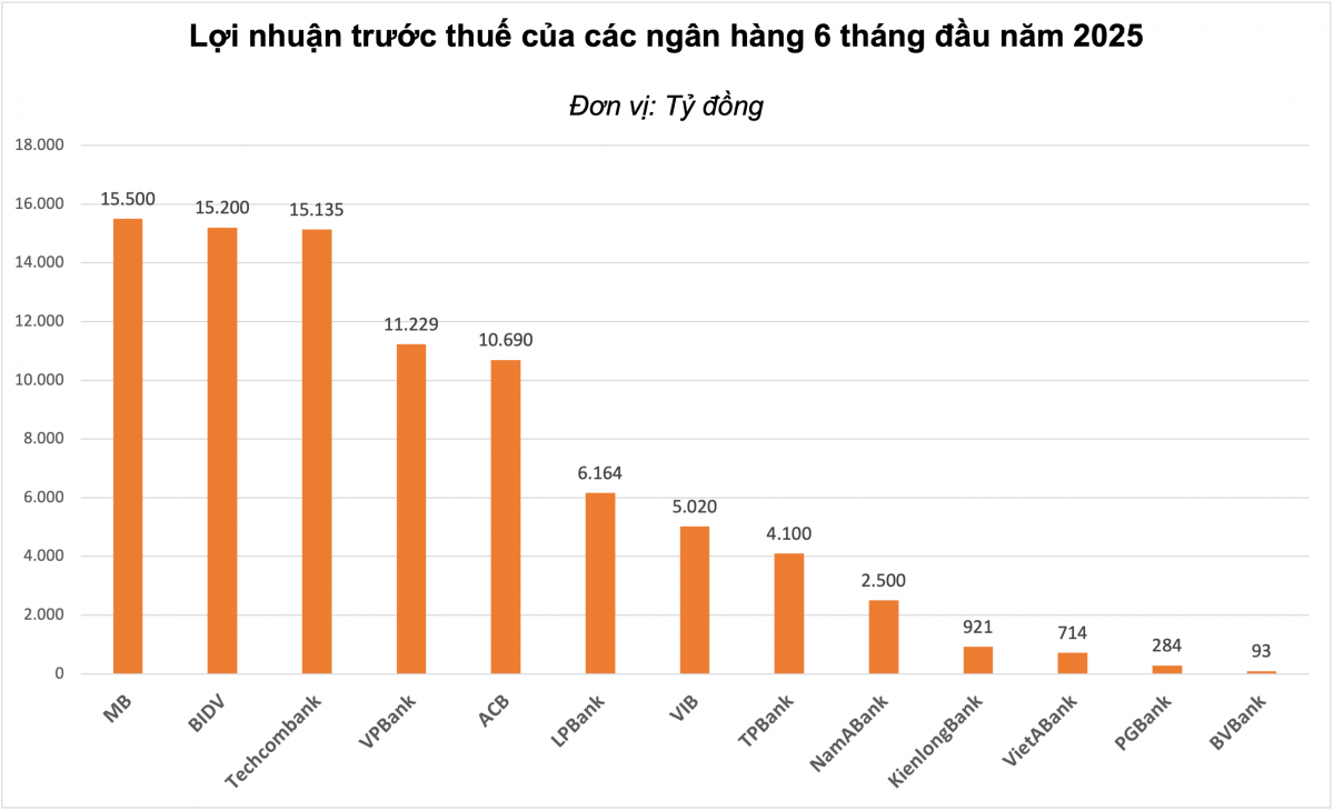 Cập nhật KQKD ngân hàng 6 tháng đầu năm 2025: MB báo lãi vượt BIDV, nợ xấu kiểm soát dưới 1,5%