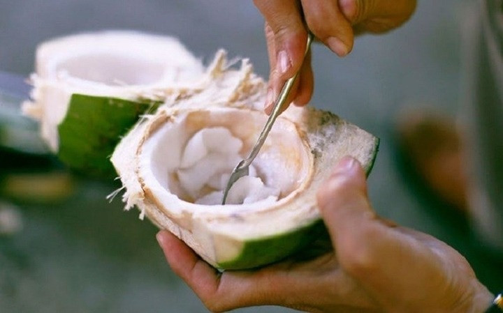 Một bộ phận của quả dừa, giá chưa tới 40.000 đồng/kg nhưng bổ ngang nhân sâm, tổ yến đang bị người Việt bỏ quên