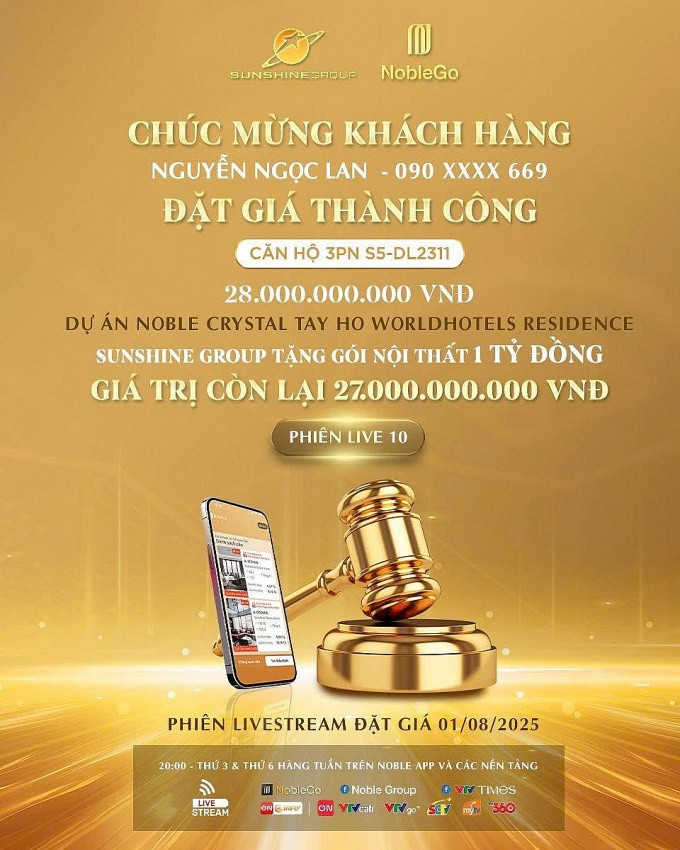 'Chốt deal' thành công Sky Villa 28 tỷ trên livestream đặt giá ngày 1/8 của Sunshine Group