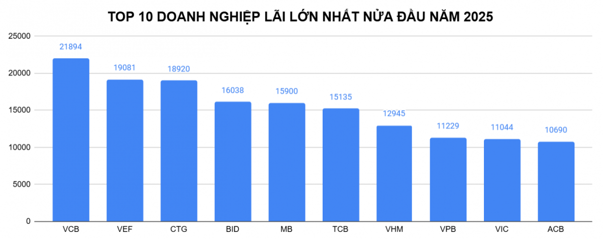 Top 10 doanh nghiệp lãi lớn nhất quý II/2025: Là các ngân hàng và 3 công ty liên quan ông Phạm Nhật Vượng