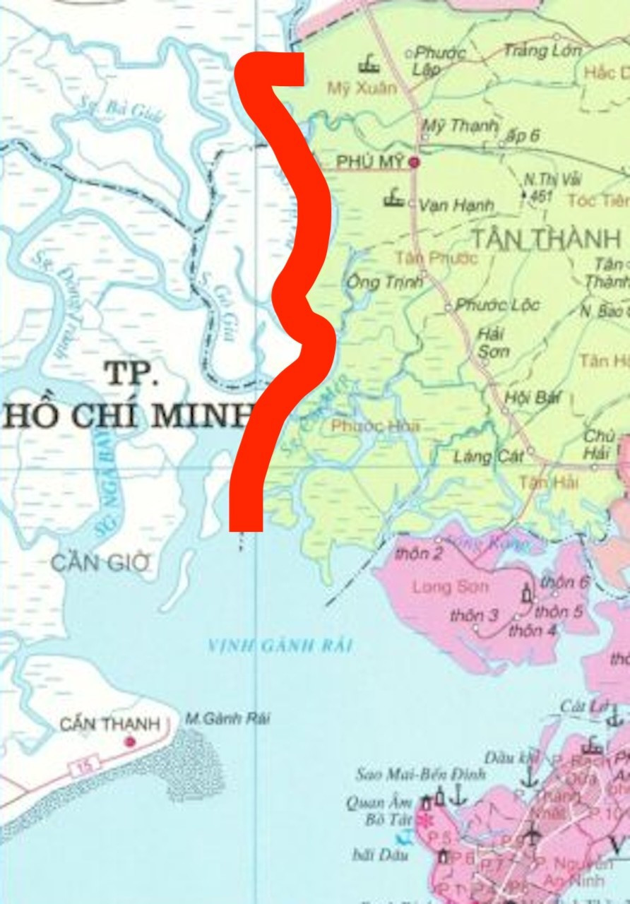Trong vạch đỏ là điểm tiếp giáp trên đất liền giữa TPHCM (Cũ) và Bà Rịa- Vũng Tàu (Cũ) ket-can-gio-12.jpg