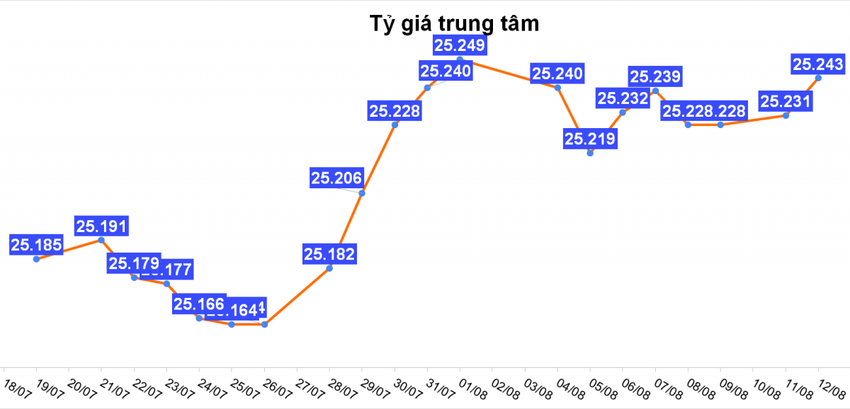 Tỷ giá hôm nay 12/8: USD tăng nhẹ, NDT giảm tại ngân hàng