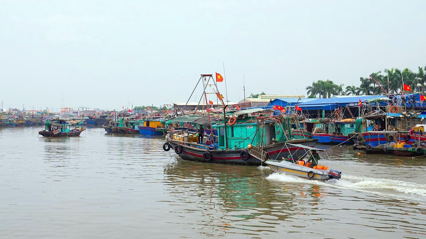 Tàu thuyền được lực lượng chức năng Hải Phòng hướng dẫn về nơi tránh trú an toàn. kiemtra3.jpg