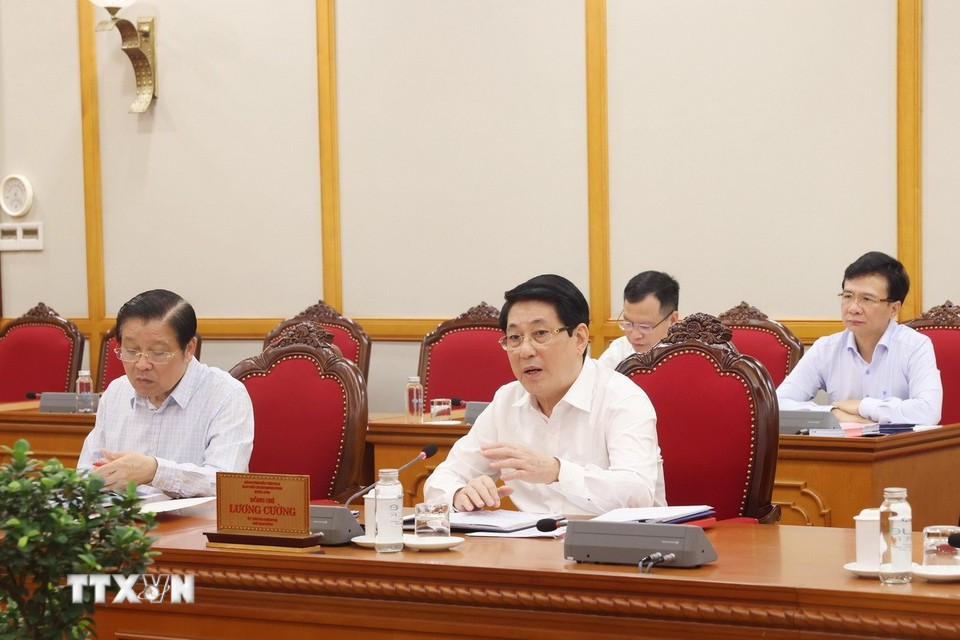 Chủ tịch nước Lương Cường phát biểu tại buổi làm việc với Ban Thường vụ Tỉnh uỷ Điện Biên. Ảnh: TTXVN. tienphong-258lc.jpg