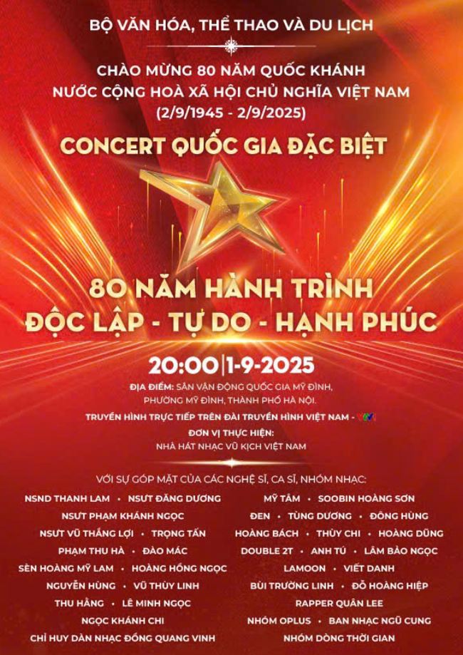 Nhận vé miễn phí concert quốc gia tại Mỹ Đình ngày 1/9 lúc nào, ở đâu? - ảnh 1