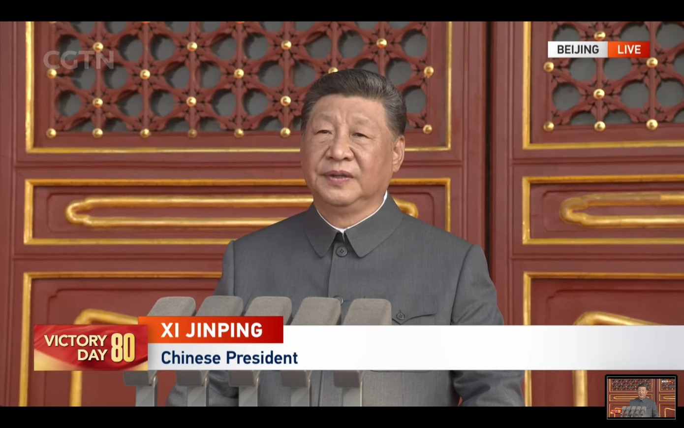 Chủ tịch Trung Quốc Tập Cận Bình chào đón các khách mời và có bài phát biểu. Ông nói rằng, Lễ kỷ niệm 80 năm chiến thắng phát xít là dịp để tưởng nhớ lịch sử và trân trọng hòa bình. e8d53cc0-45d6-462f-a862-7731b013a911.jpg