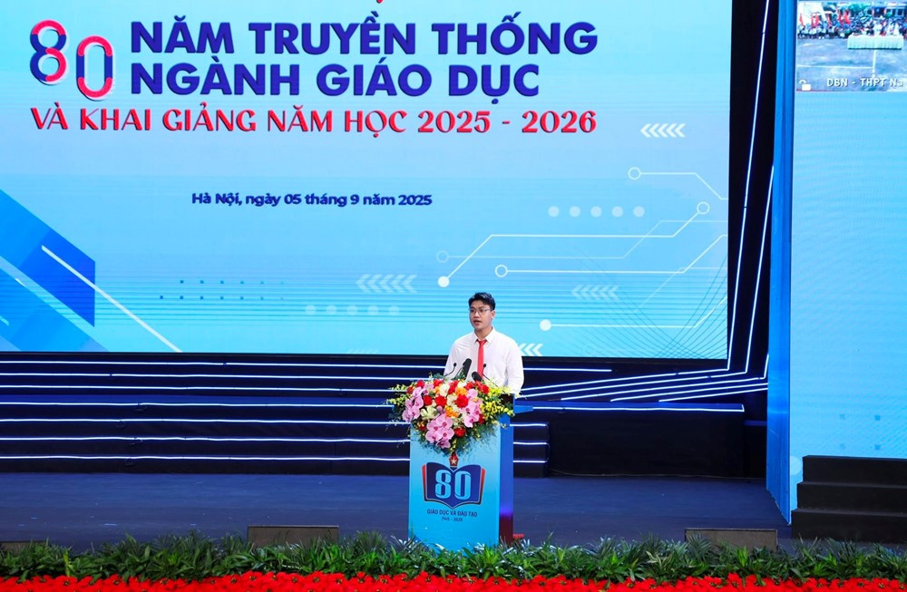 Chân dung nam sinh đại diện hơn 26 triệu HSSV cả nước phát biểu trong lễ khai giảng lịch sử của ngành giáo dục Việt Nam - ảnh 1