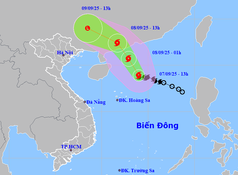 Dự báo về đường đi của bão số 7. bao-so-7-6h.gif
