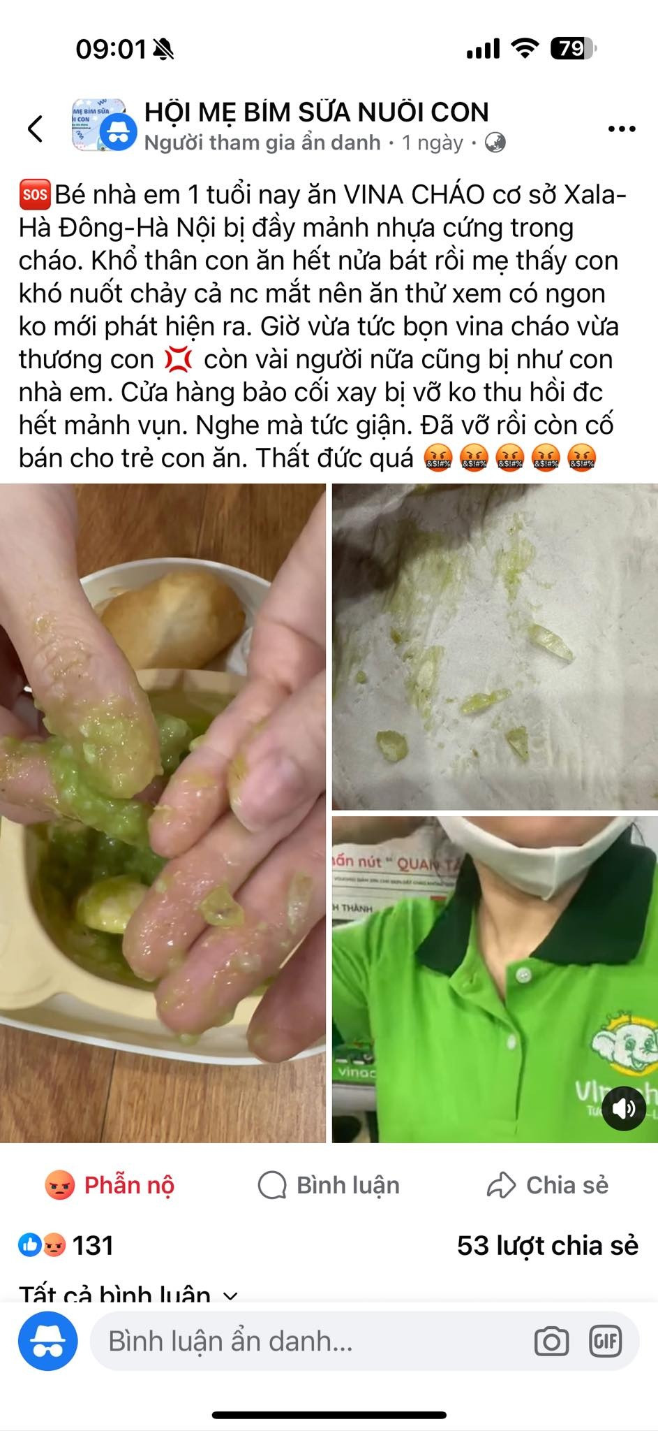 Bé ăn mà chảy nước mắt mẹ tá hoả khi thấy nhiều mảnh nhựa lẫn trong cháo, đại diện hãng giải thích 'cối xay bị vỡ, không thể thu hồi hết mảnh vụn'