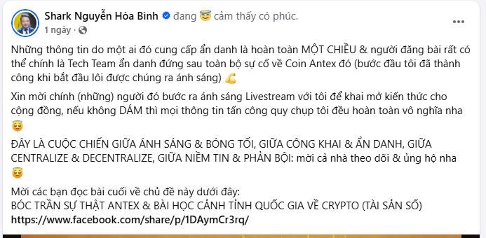 Shark Nguyễn Hòa Bình đính chính - ảnh 1