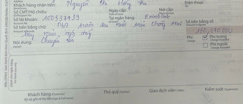 Chị Ngân đến Agribank rút 160 triệu để chuyển vào STK 100337439 của Hồng Thu, Công an xã lập tức đến yêu cầu ngừng mọi giao dịch - ảnh 1