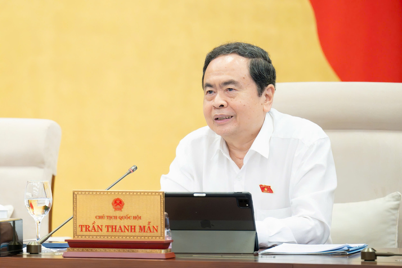 Chủ tịch Quốc hội Trần Thanh Mẫn phát biểu. Ảnh: QH 910ctqh1.jpg