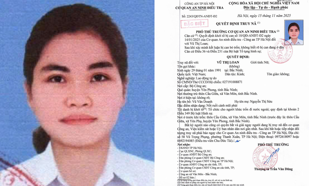 Truy nã đặc biệt Vũ Thị Loan sinh năm 1991