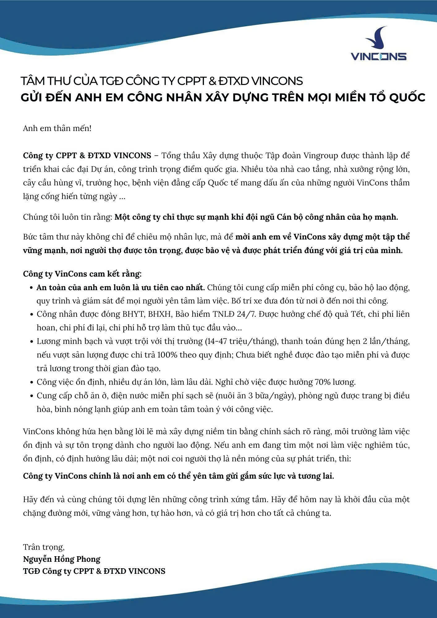 Công ty tổng thầu chủ lực của Vingroup ra thông báo chiêu mộ nhân lực, mức lương cực hấp dẫn- Ảnh 1.