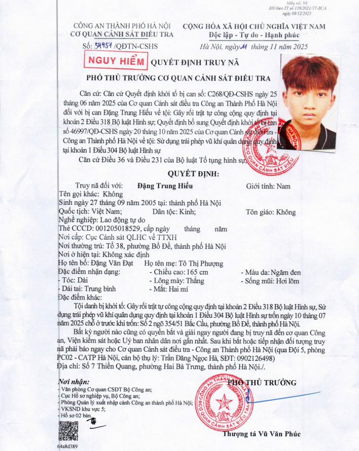 Truy nã nóng Đặng Trung Hiếu sinh năm 2005 - ảnh 2
