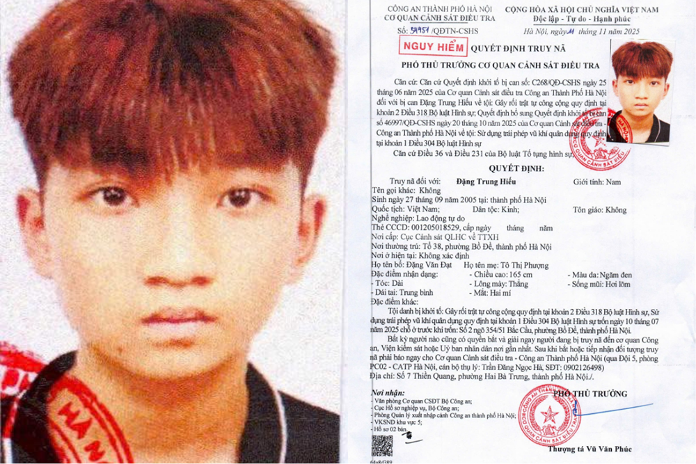 Truy nã nóng Đặng Trung Hiếu sinh năm 2005
