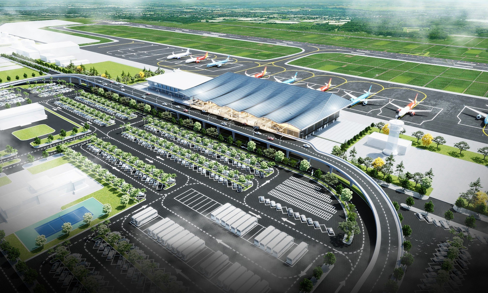 Phối cảnh nhà ga hành khách T2 - Cảng hàng không Đồng Hới. Nguồn ảnh: Báo Tiền phong Phối cảnh nhà ga hành khách T2 - Cảng hàng không Đồng Hới. Nguồn ảnh: Báo Tiền phong