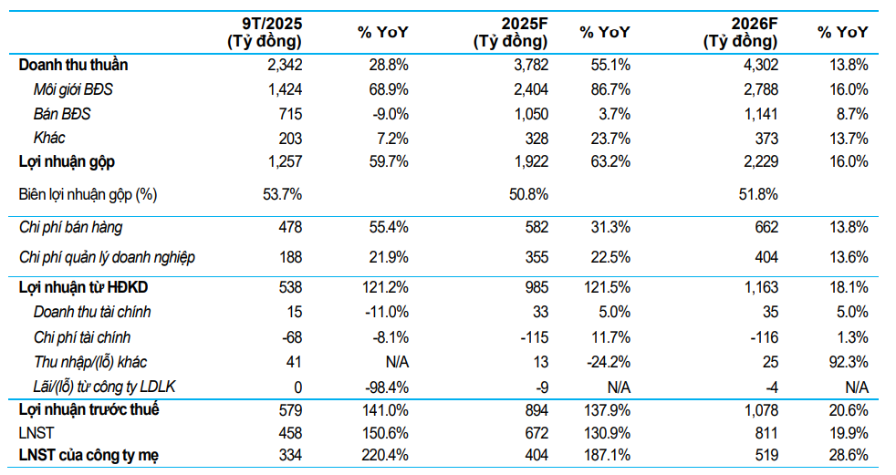 SSV cập nhật KQKD 9T2025 của DXS và dự phóng năm 2025-2026