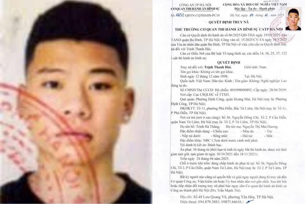 Truy nã Trịnh Thanh Hải sinh năm 1998