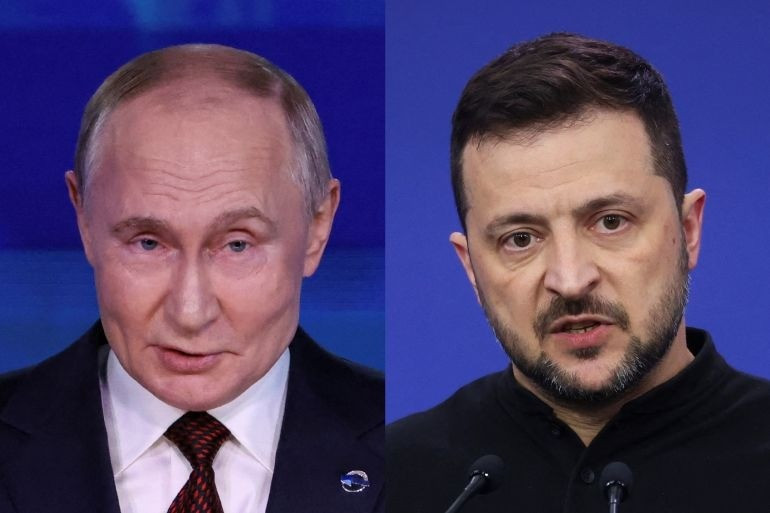 Tổng thống Nga Vladimir Putin và Tổng thống Ukraine Volodymyr Zelensky. (Ảnh: Reuters) putin-zelenskyy-splitscreen-1731.jpg