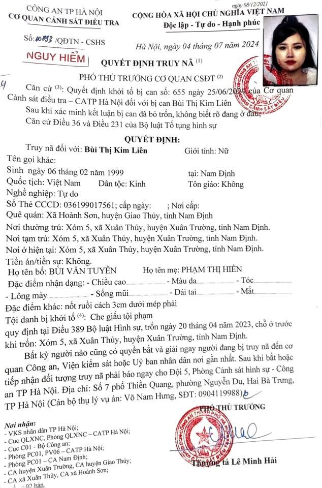 Phát lệnh truy nã Bùi Thị Kim Liên sinh năm 1999 - ảnh 1