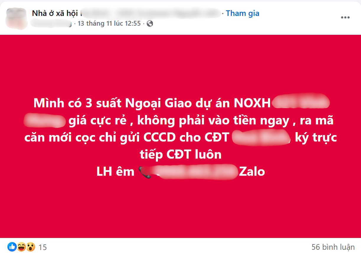 Môi giới mời chào, rao bán chênh các 