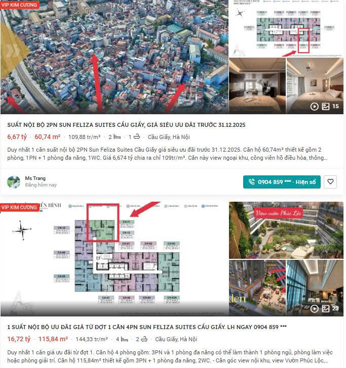 Thông tin giá bán các căn hộ tại dự án Sun Feliza Suites. Nguồn ảnh: Batdongsan.com.vn Thông tin giá bán các căn hộ tại dự án Sun Feliza Suites. Nguồn ảnh: Batdongsan.com.vn