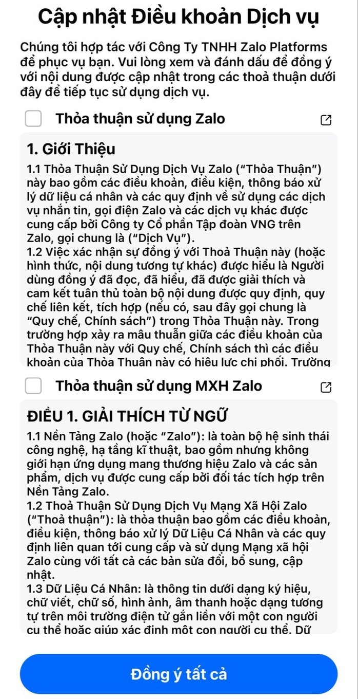 Zalo vừa cập nhật điều khoản dịch vụ mới
