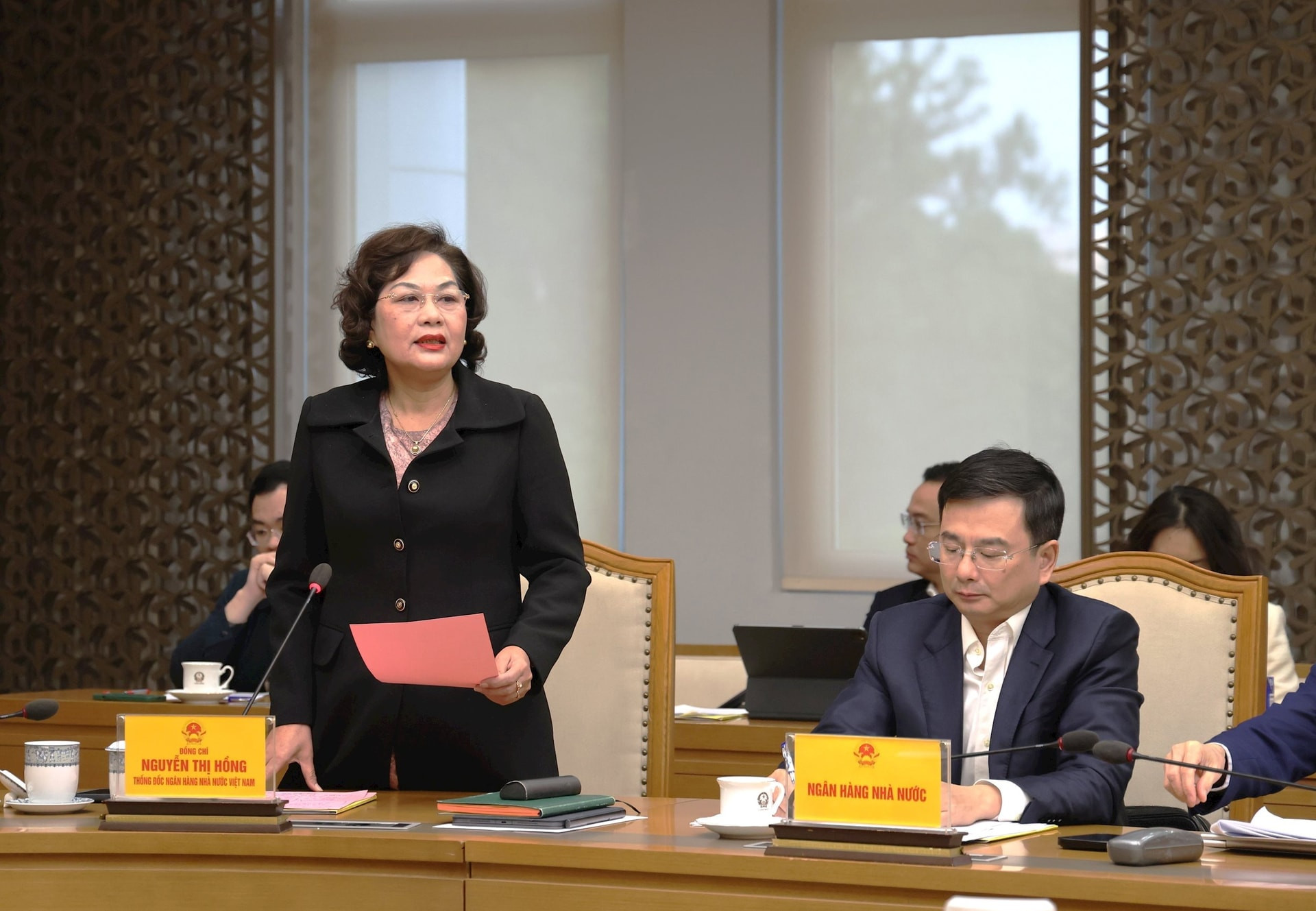 Thống đốc Nguyễn Thị Hồng ph&aacute;t biểu tại phi&ecirc;n họp