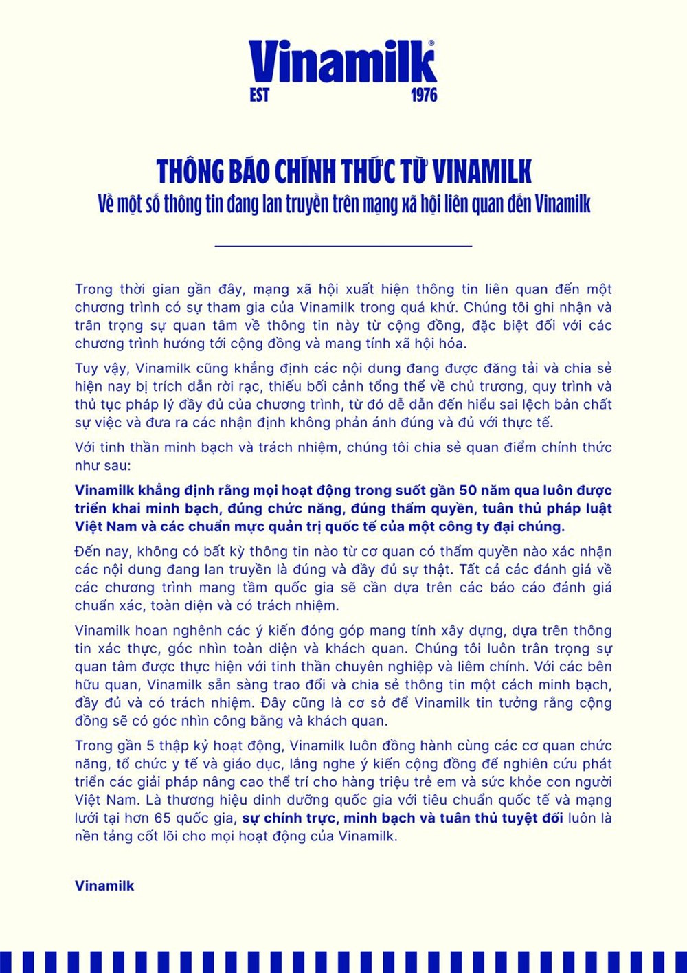 Vinamilk thông báo khẩn đến toàn bộ khách hàng - ảnh 1