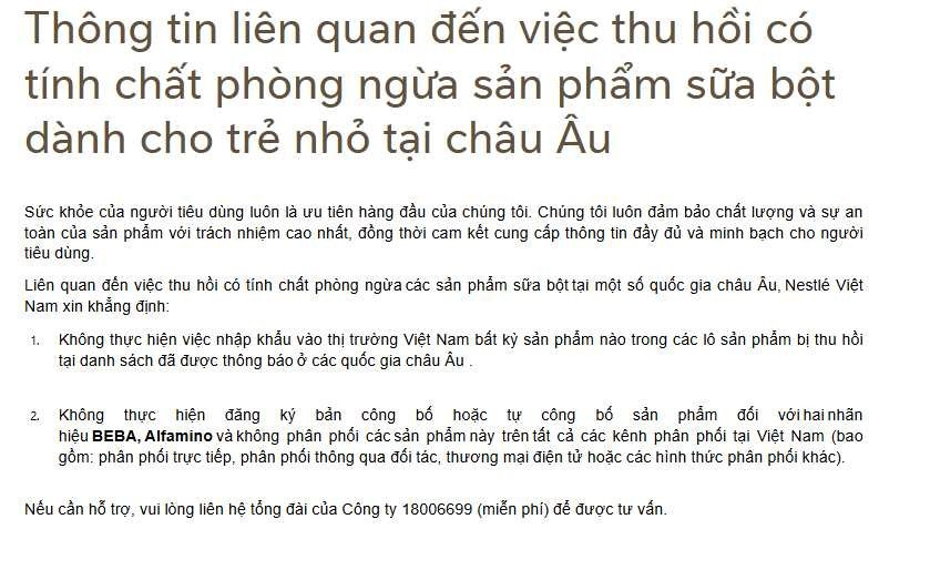 Nestlé Việt Nam lên tiếng - ảnh 1