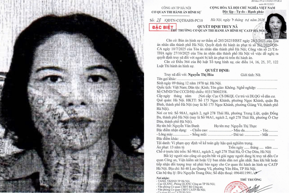 Truy nã đặc biệt Nguyễn Thị Hòa SN 1978