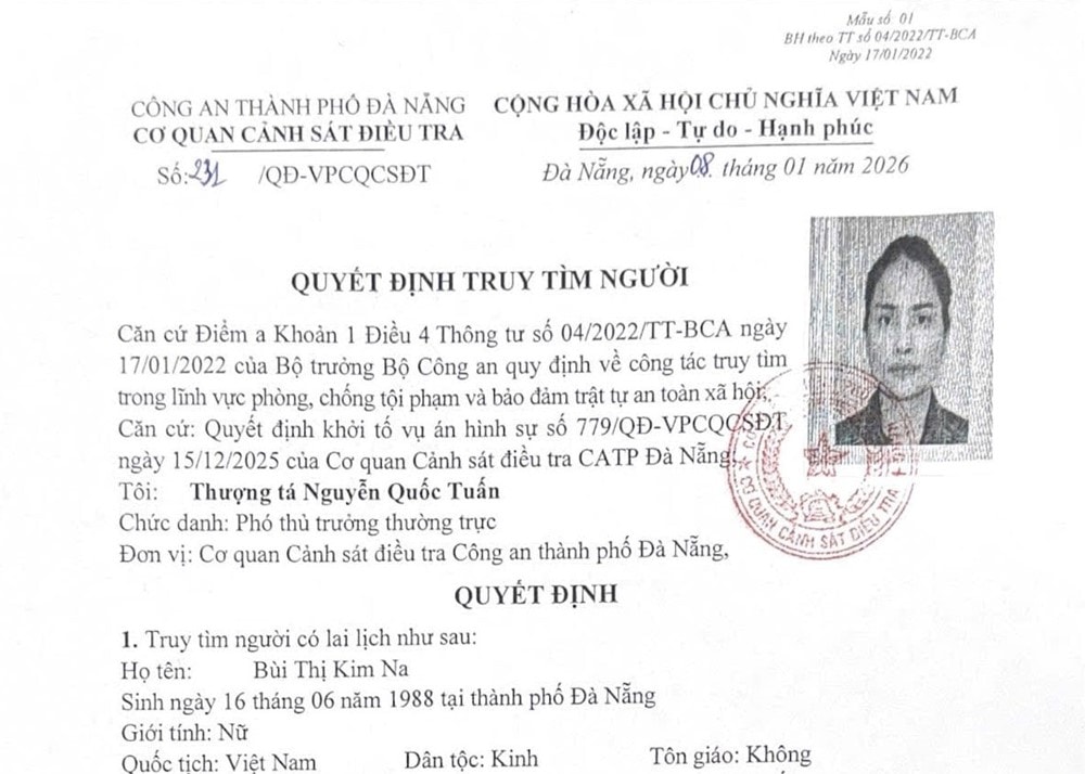 Đề nghị ai biết tung tích Bùi Thị Kim Na, khẩn trương thông báo cho cơ quan công an