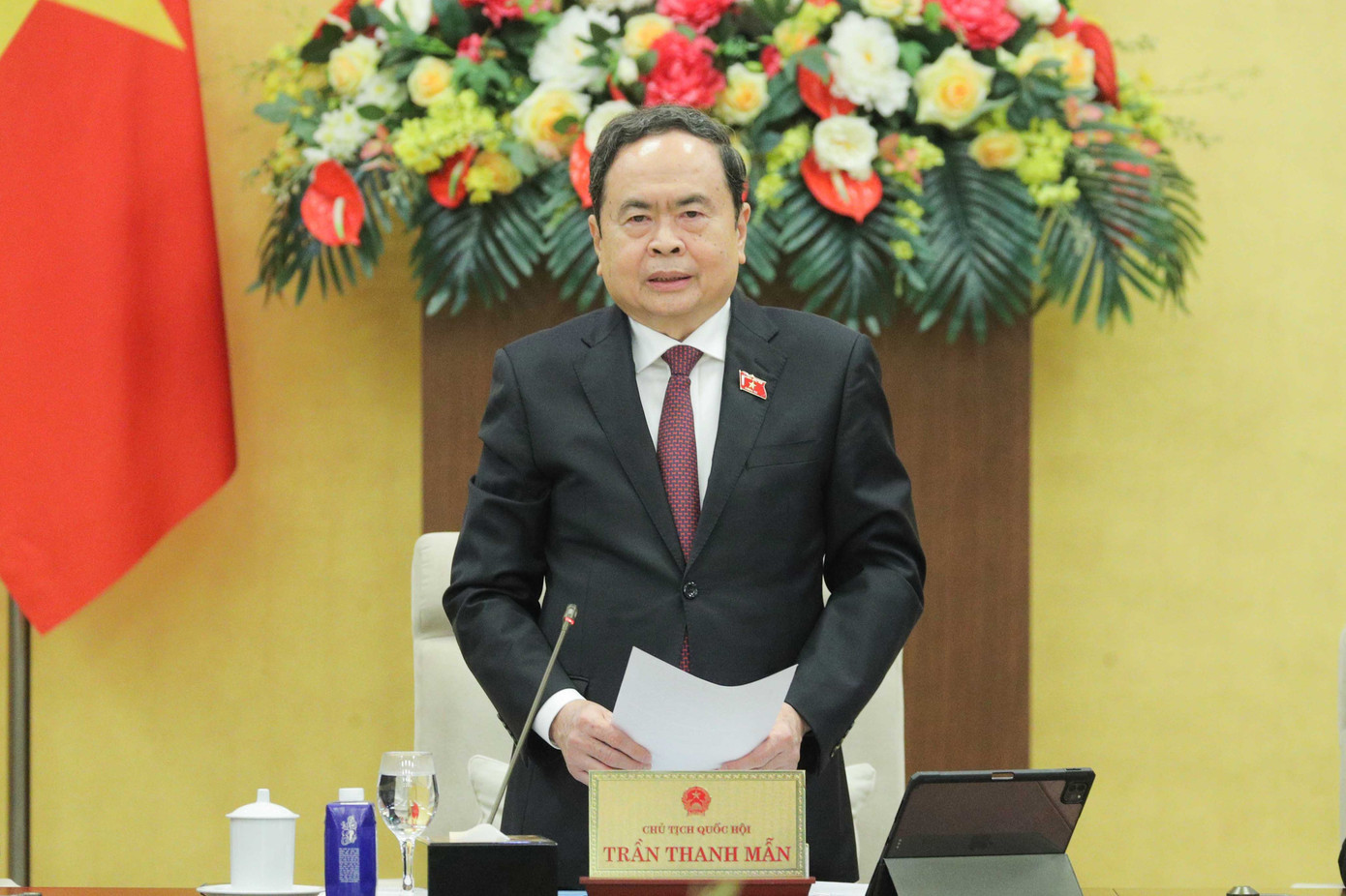 Chủ tịch Quốc hội Trần Thanh Mẫn phát biểu khai mạc phiên họp. Ảnh: Hồ Long 32tv.jpg