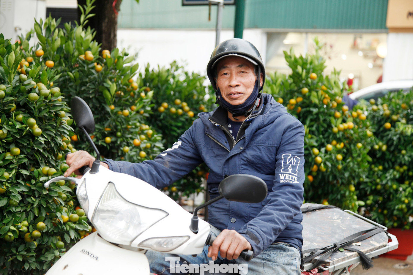Những người chở đào quất thuê làm việc tất bật ngày giáp Tết. tp-4.jpg