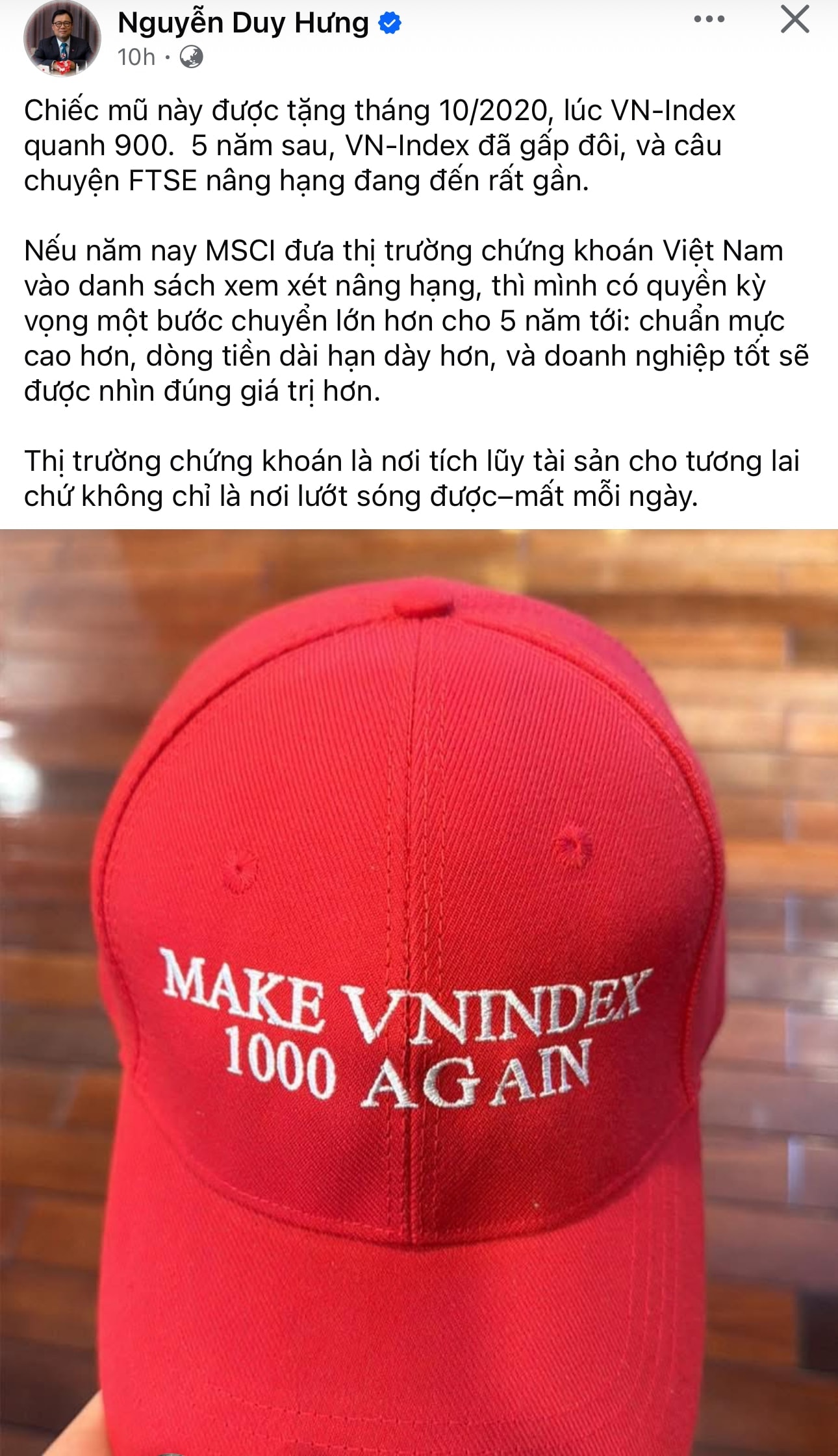 Từ chiếc mũ “VN-Index 1.000”của ông Nguyễn Duy Hưng đến kỳ vọng nâng hạng: Một chu kỳ mới cho thị trường chứng khoán Việt Nam?