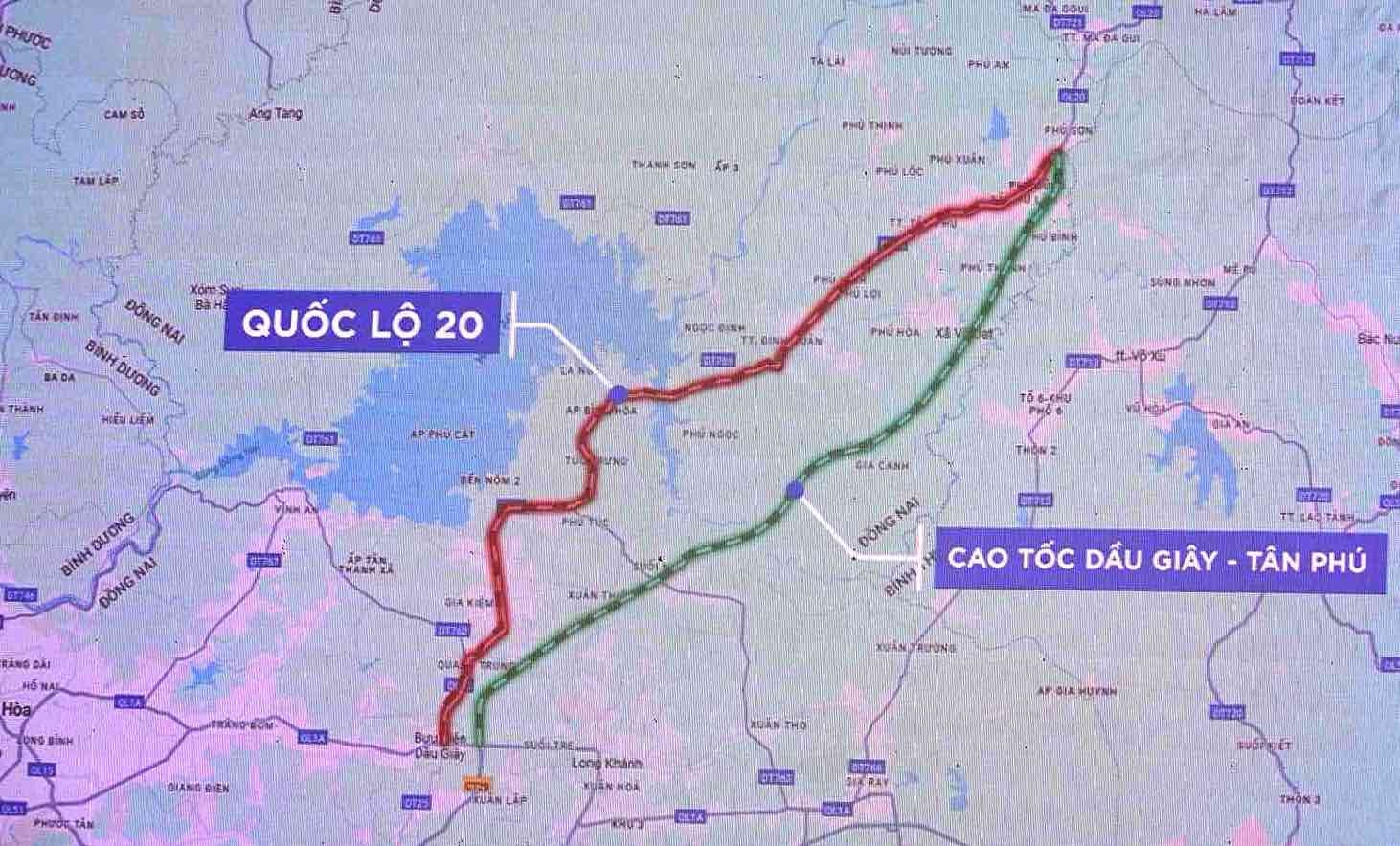 Sơ đồ tuyến cao tốc Dầu Giây - Tân Phú. Nguồn ảnh: Báo Lao Động