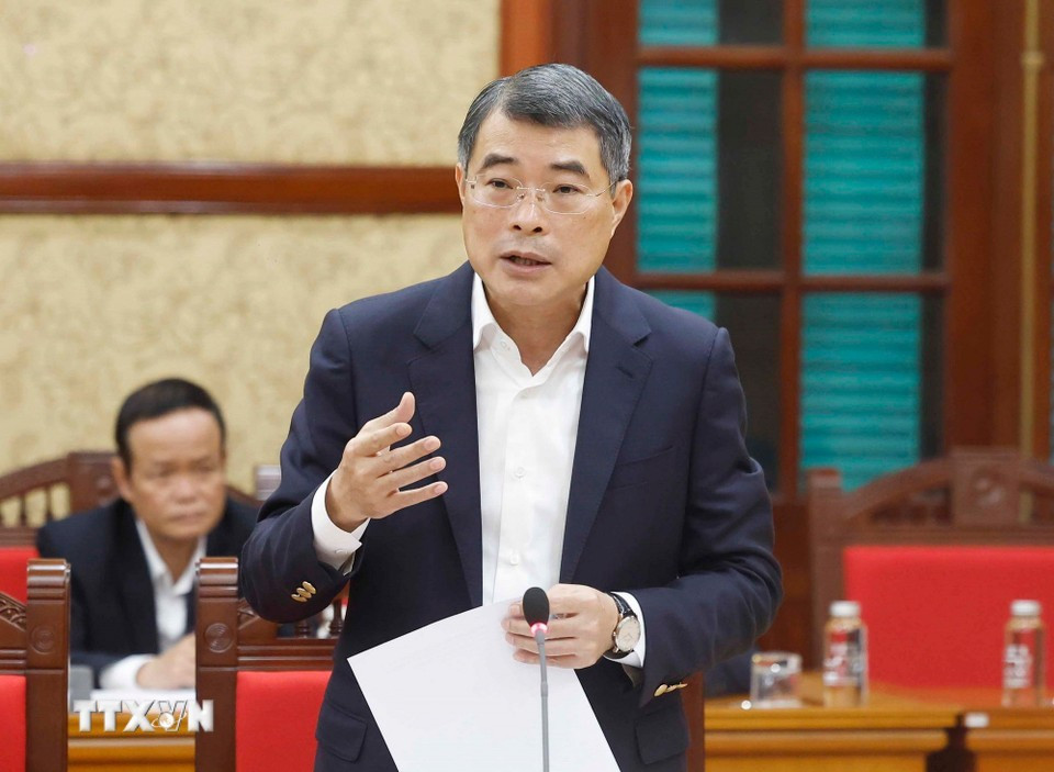 Ông Lê Minh Hưng, Ủy viên Bộ Chính trị, Bí thư Trung ương Đảng, Trưởng Ban Tổ chức Trung ương phát biểu. (Ảnh: Thống Nhất/TTXVN). tong-bi-thu-to-lam-lam-viec-voi-ban-to-chuc-trung-uong-7.jpg