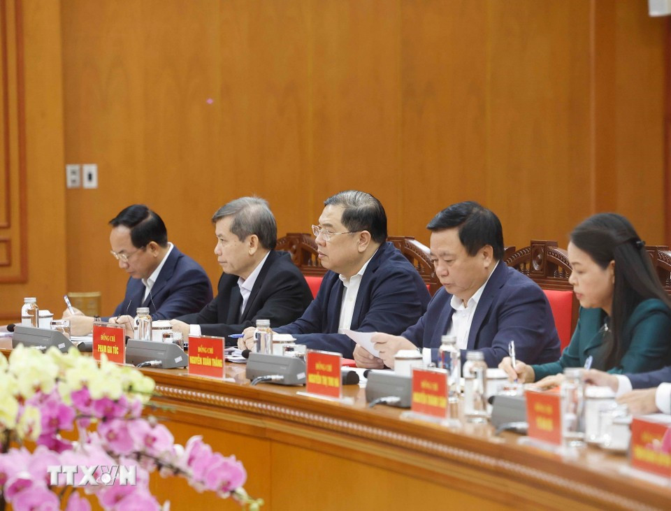 Các đại biểu tham dự. (Ảnh: Thống Nhất/TTXVN). tong-bi-thu-to-lam-lam-viec-voi-ban-to-chuc-trung-uong-5.jpg