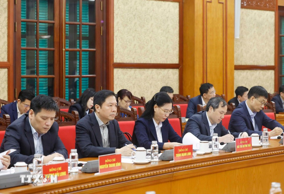 Các đại biểu tham dự. (Ảnh: Thống Nhất/TTXVN). tong-bi-thu-to-lam-lam-viec-voi-ban-to-chuc-trung-uong-6.jpg