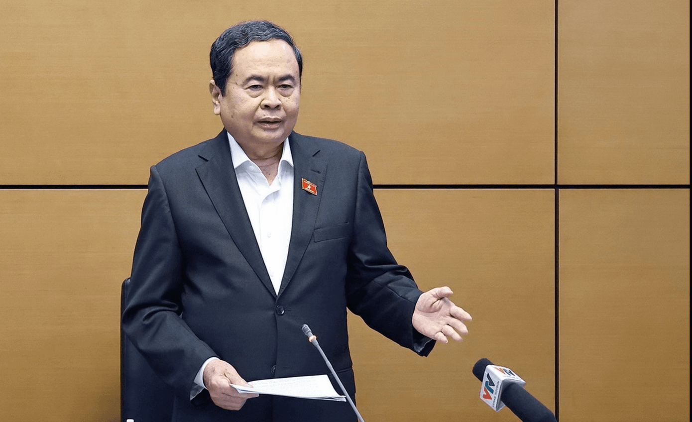Chủ tịch Quốc hội Trần Thanh Mẫn phát biểu tại cuộc họp với các Tiểu ban trực thuộc Hội đồng bầu cử quốc gia. ctqh.png