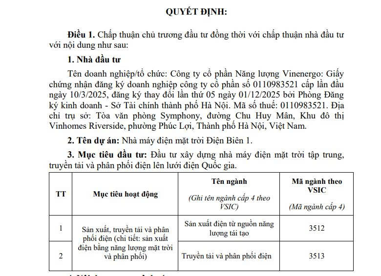 Quyết định chấp thuận chủ trương đầu tư dự án. Nguồn ảnh: UBND tỉnh Điện Biên Quyết định chấp thuận chủ trương đầu tư dự án. Nguồn ảnh: UBND tỉnh Điện Biên
