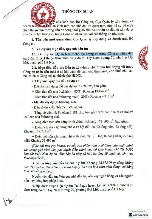 Thông tin dự án. Nguồn ảnh: Bộ Công an