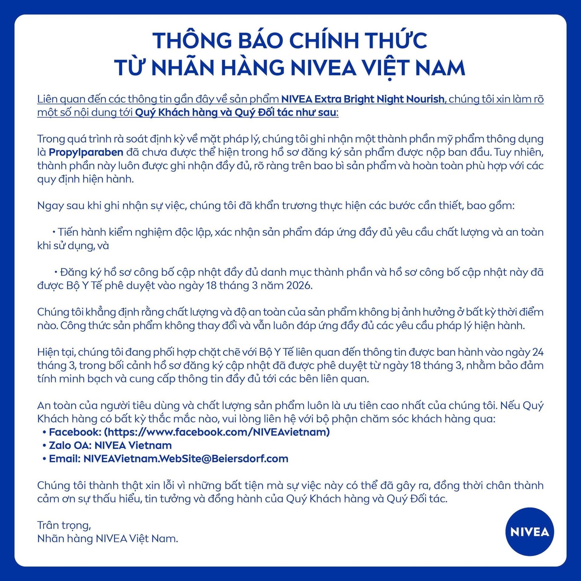 Sản phẩm bị thu hồi trên toàn quốc, Nivea lập tức phát đi thông báo khẩn - Ảnh 1.